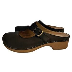 Dansko Womens Britney Mary Jane Mule Clogs Nubuck Black Leather Mules EU 41 US11